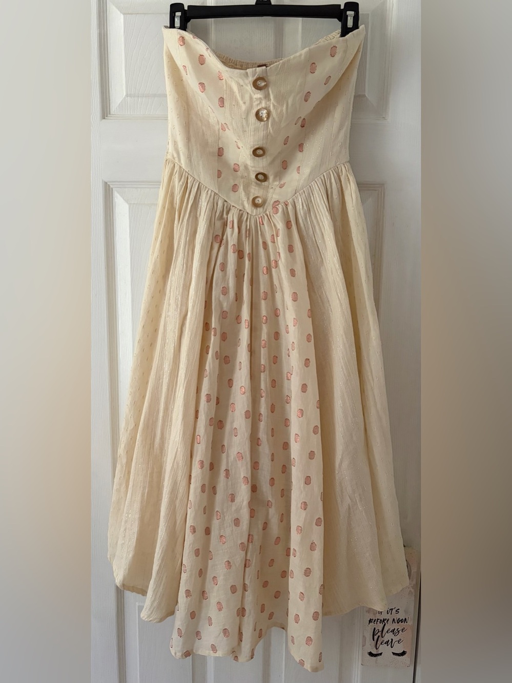 Free People Cream Strapless Dress with Pink Dot Print